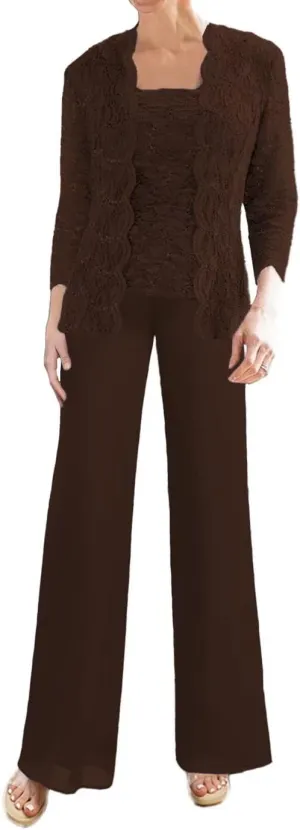 Laces Mother of The Bride Pant Suits Sequins 3 Pieces Wedding Guest Dresses Formal Evening Party Gowns with Jackets