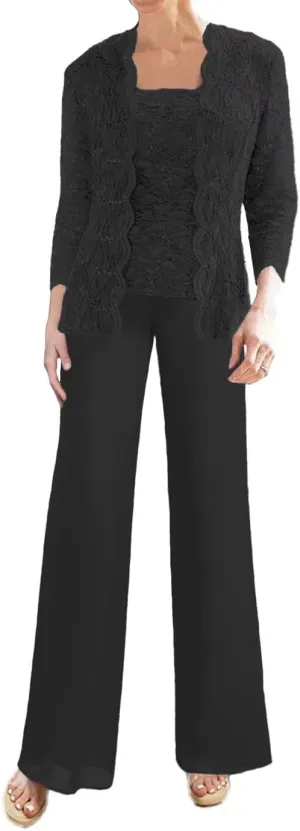 Laces Mother of The Bride Pant Suits Sequins 3 Pieces Wedding Guest Dresses Formal Evening Party Gowns with Jackets