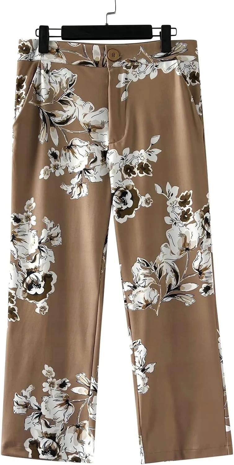 Ladies Casual Printed 3/4 Sleeve Suit Top Suit Pants Set Dressy Jumpsuits for Women Evening Party