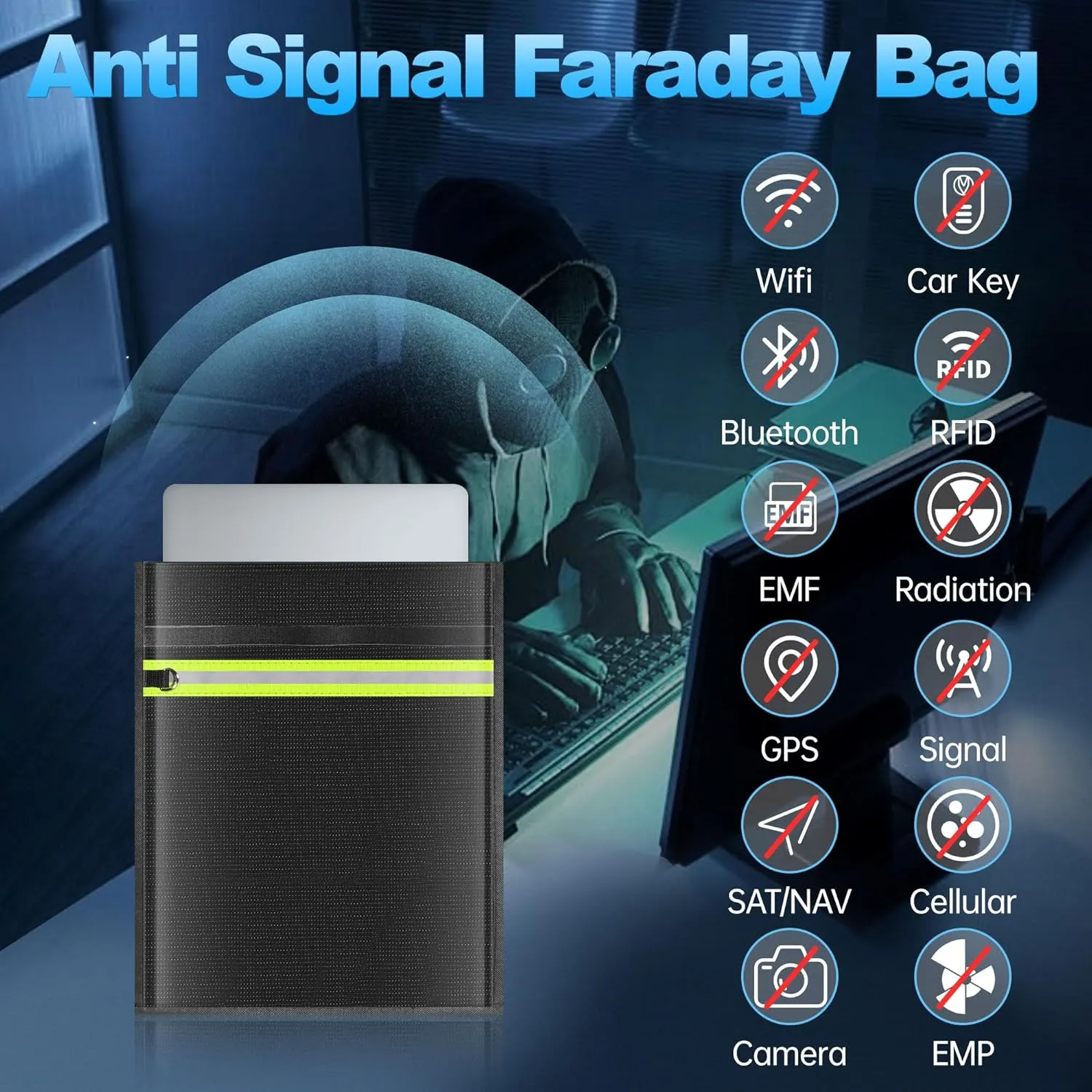 Large Faraday Bags EMP Proof,Portable Faraday Cage for Laptops Tablets,Faraday Bags with Handle&Reflective Strip,EMP bags for Electronics,Fireproof Waterproof RFID Signal Blocker Faraday Pouch