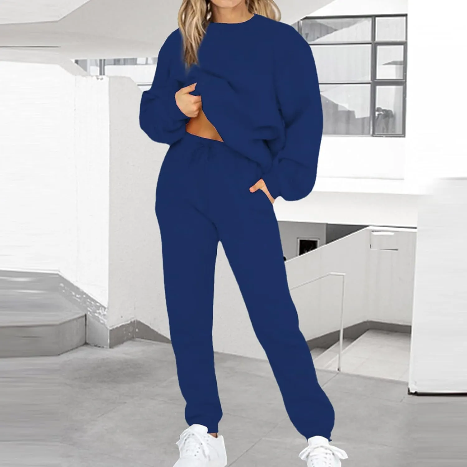 Lastesso Sweatsuits for Women Set 2 Piece Solid Loose Fit Tracksuit Soft Jogging Suits Casual Going Out Travel Clothes
