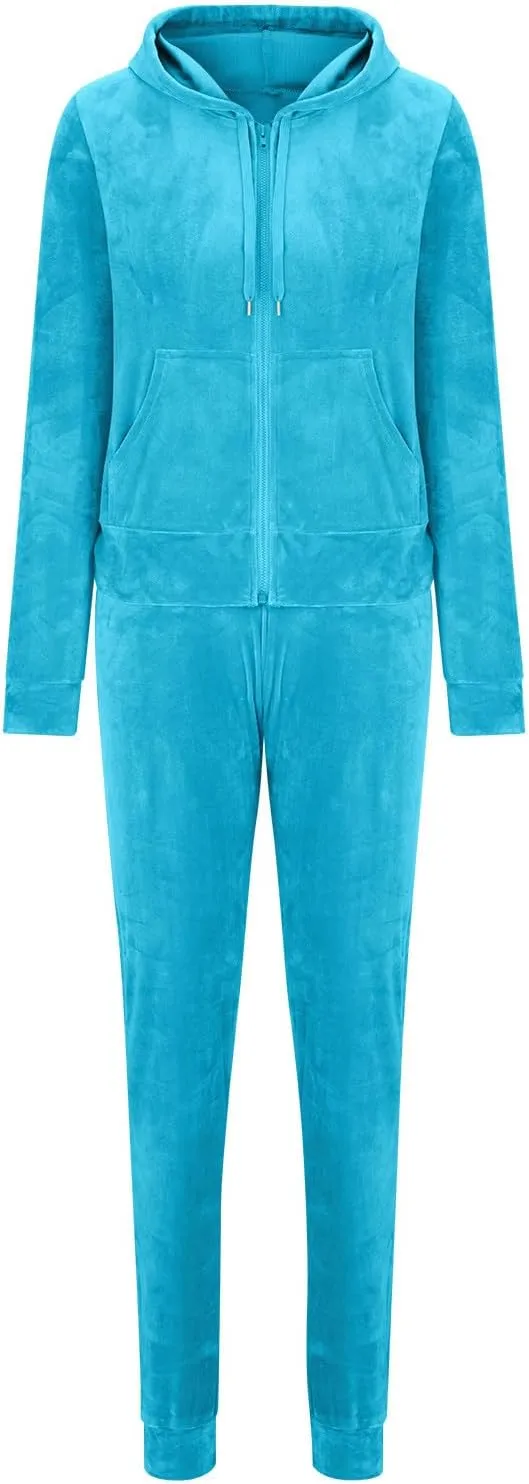 Lastesso Velour Tracksuit Womens Solid Color 2 Piece Tracksuit Zip Up Long Sleeve Tops Long Sweatpants Outfits Lounge Sets
