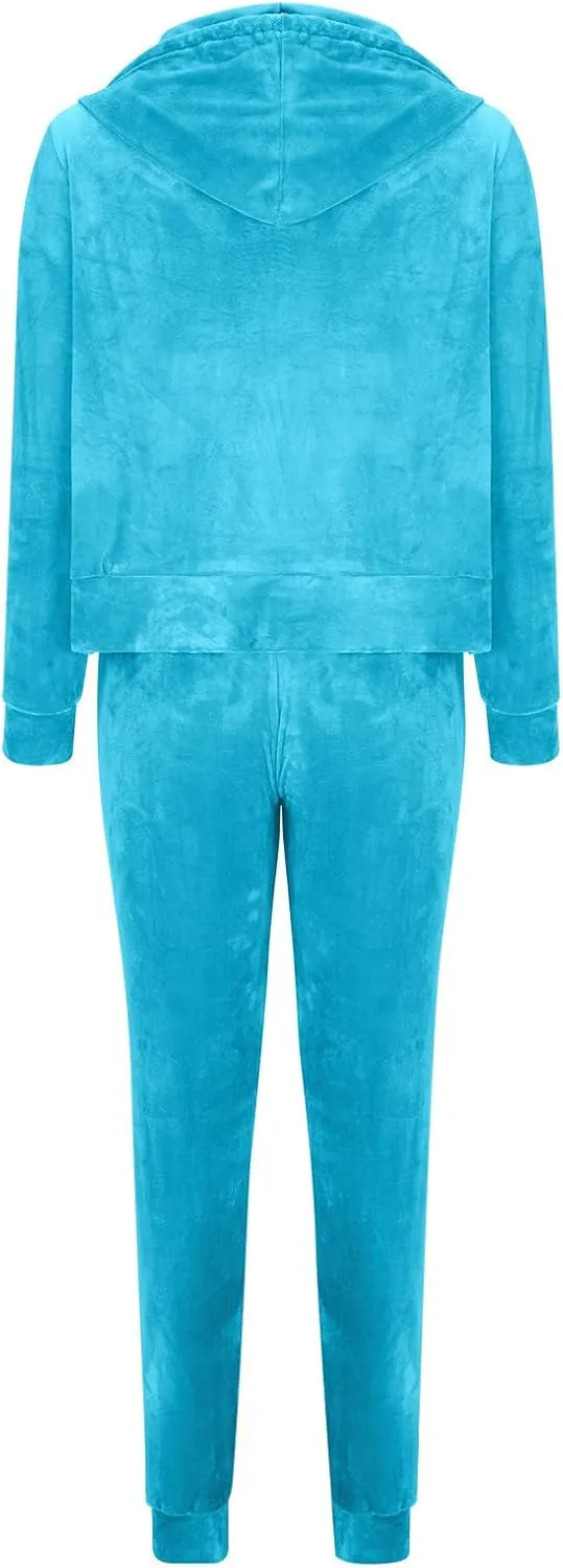 Lastesso Velour Tracksuit Womens Solid Color 2 Piece Tracksuit Zip Up Long Sleeve Tops Long Sweatpants Outfits Lounge Sets