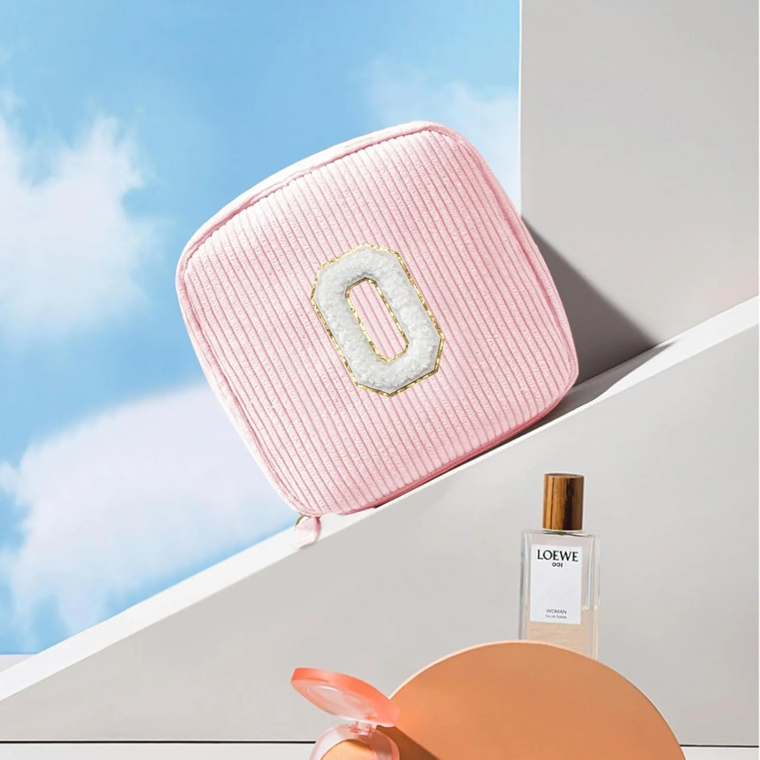 LETGO Birthday Gifts for Women Small Personalized Initial Monogram Makeup Bag,Preppy Corduroy Makeup Bags Travel Toiletry Bag Cute Pouch Purse for Her Mom Girlfriend Wife Sister Teacher Bridesmaid