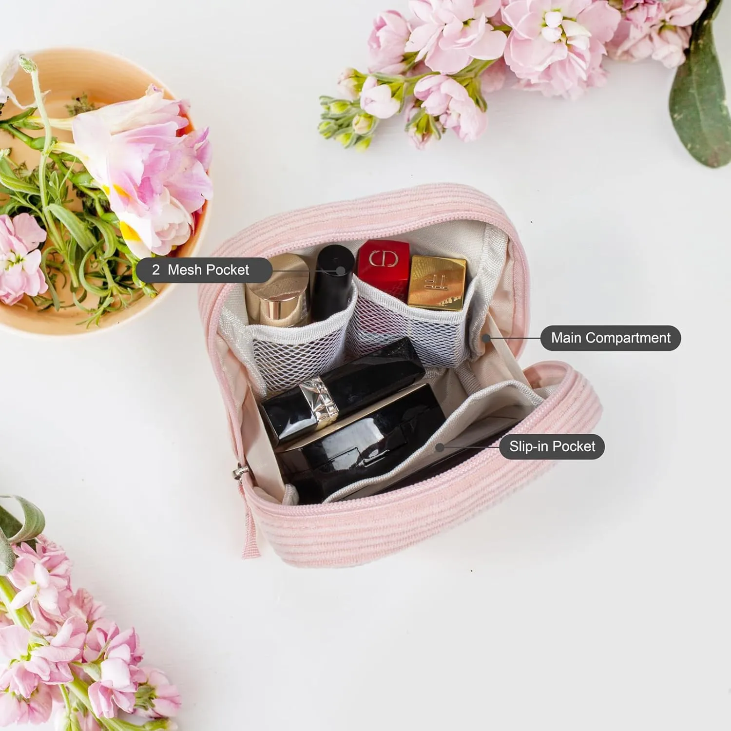 LETGO Birthday Gifts for Women Small Personalized Initial Monogram Makeup Bag,Preppy Corduroy Makeup Bags Travel Toiletry Bag Cute Pouch Purse for Her Mom Girlfriend Wife Sister Teacher Bridesmaid