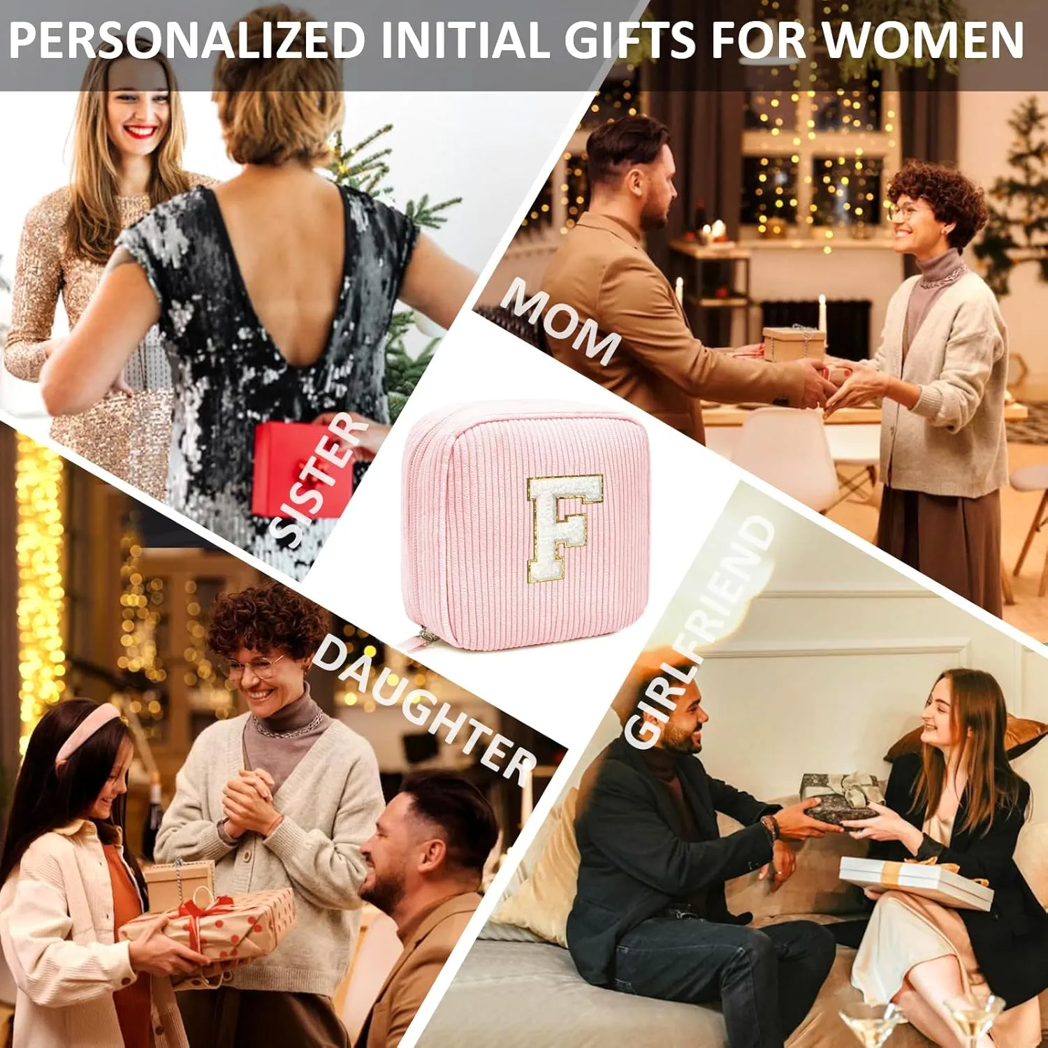 LETGO Birthday Gifts for Women Small Personalized Initial Monogram Makeup Bag,Preppy Corduroy Makeup Bags Travel Toiletry Bag Cute Pouch Purse for Her Mom Girlfriend Wife Sister Teacher Bridesmaid