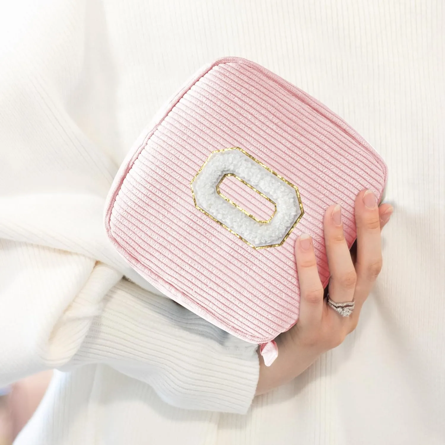 LETGO Birthday Gifts for Women Small Personalized Initial Monogram Makeup Bag,Preppy Corduroy Makeup Bags Travel Toiletry Bag Cute Pouch Purse for Her Mom Girlfriend Wife Sister Teacher Bridesmaid
