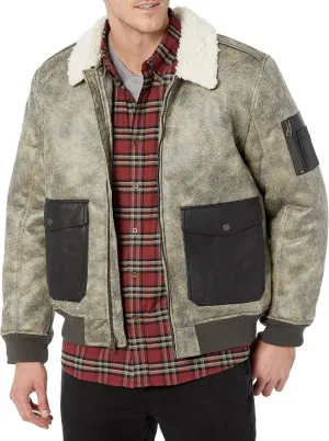 Levi's mens Faux Leather Aviator Bomber Jacket With Sherpa Lined Collar