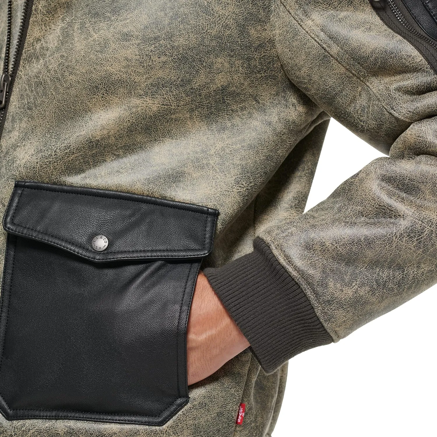 Levi's mens Faux Leather Aviator Bomber Jacket With Sherpa Lined Collar