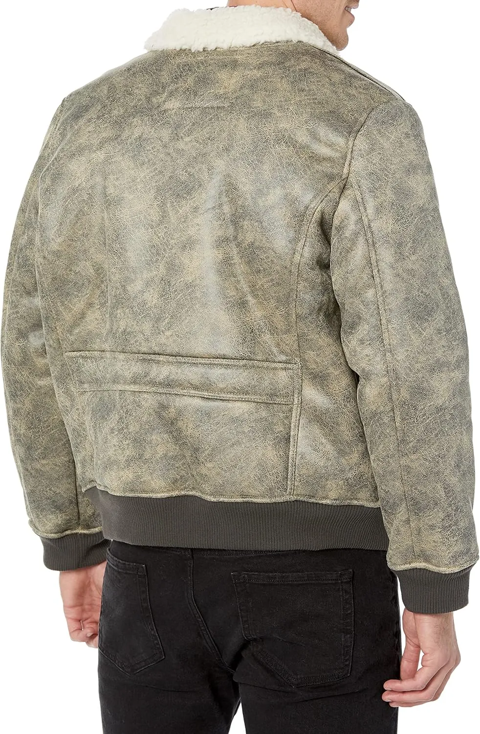 Levi's mens Faux Leather Aviator Bomber Jacket With Sherpa Lined Collar