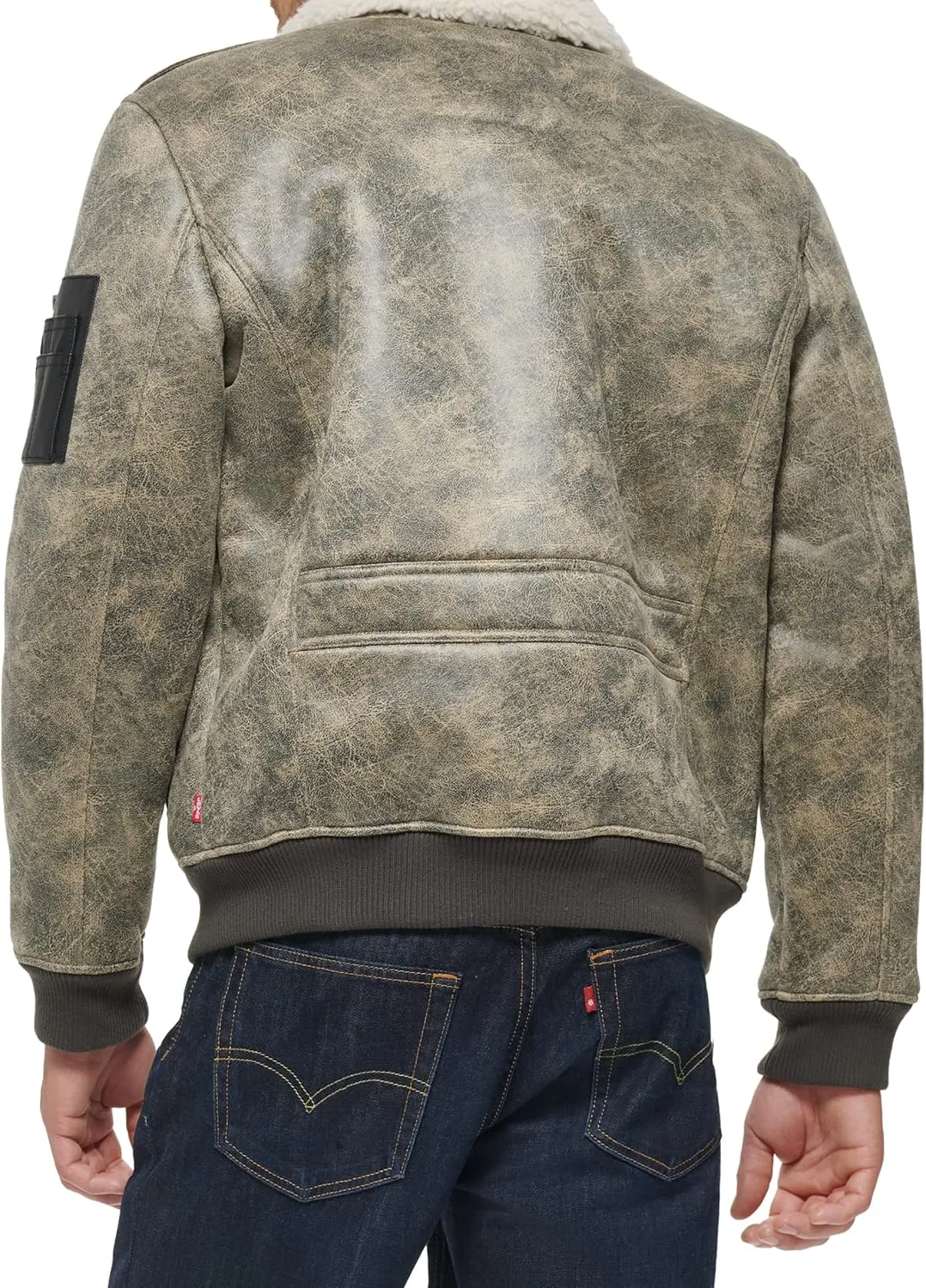 Levi's mens Faux Leather Aviator Bomber Jacket With Sherpa Lined Collar
