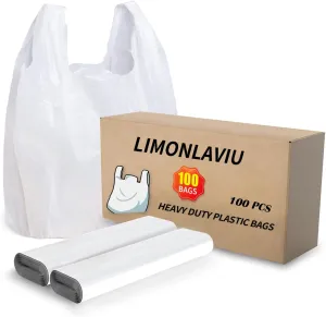 LimonLaviu Plastic Bags - 100 Pack (11.5'x 6.5" x 21') with Handles for Small Business, Restaurants, Grocery & Trash