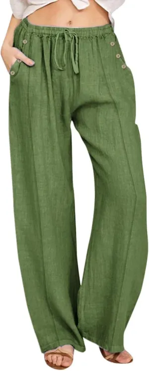 Linen Pants Women Plus Size Palazzo Pants Wide Leg Pant Loose Fit Casual Comfy Lounge Flowy High Waist Trousers
