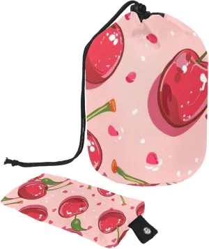 Little Pink Red Cherry Travel Cosmetic Bags Makeup Bag for Women, Foldable Drawstring Travel Cosmetic Bags, Portable Toiletry Bucket Bag