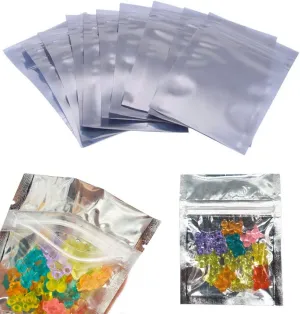 Luckycivia 100 PACK Resealable Clear Ziplock Smell Proof Pouch Aluminum Foil Zip Lock Bulk Food Storage Bag, Plastic Aluminum Material,3x4 inch