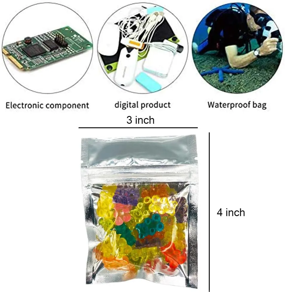 Luckycivia 100 PACK Resealable Clear Ziplock Smell Proof Pouch Aluminum Foil Zip Lock Bulk Food Storage Bag, Plastic Aluminum Material,3x4 inch