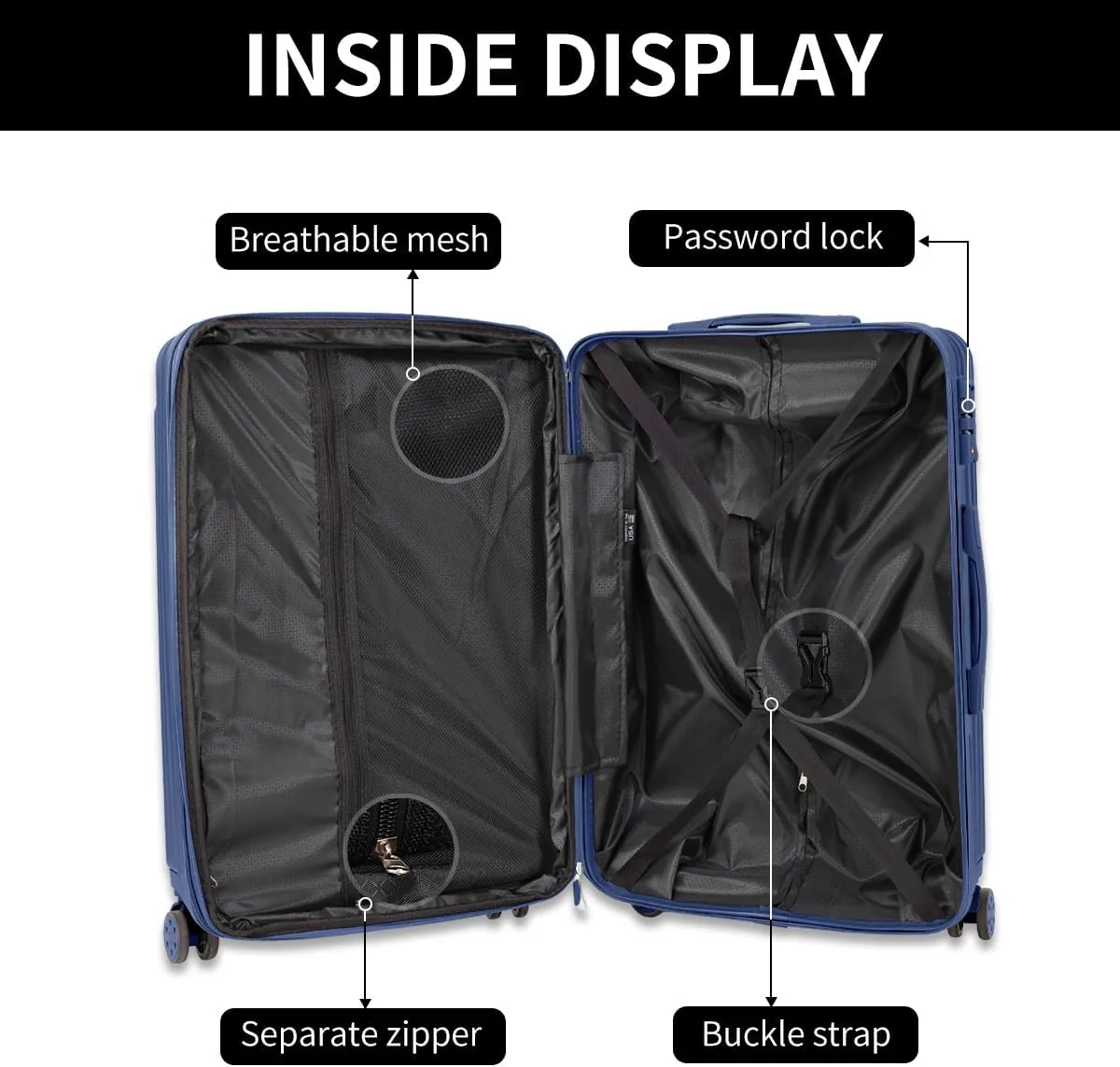 Luggage Sets 4 Piece Suitcases with Wheels, Suitcase Set ABS Hard Shell Luggage with TSA Lock Spinner Wheels Large Luggage Carry On Suitcase (BLUE, 4 PIECE (16inch/20inch/24inch/30inch))