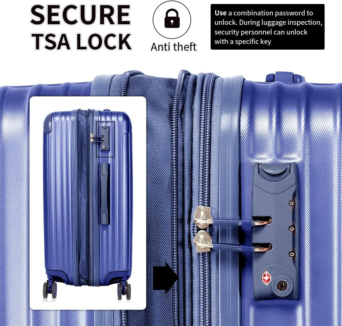 Luggage Sets 4 Piece Suitcases with Wheels, Suitcase Set ABS Hard Shell Luggage with TSA Lock Spinner Wheels Large Luggage Carry On Suitcase (BLUE, 4 PIECE (16inch/20inch/24inch/30inch))