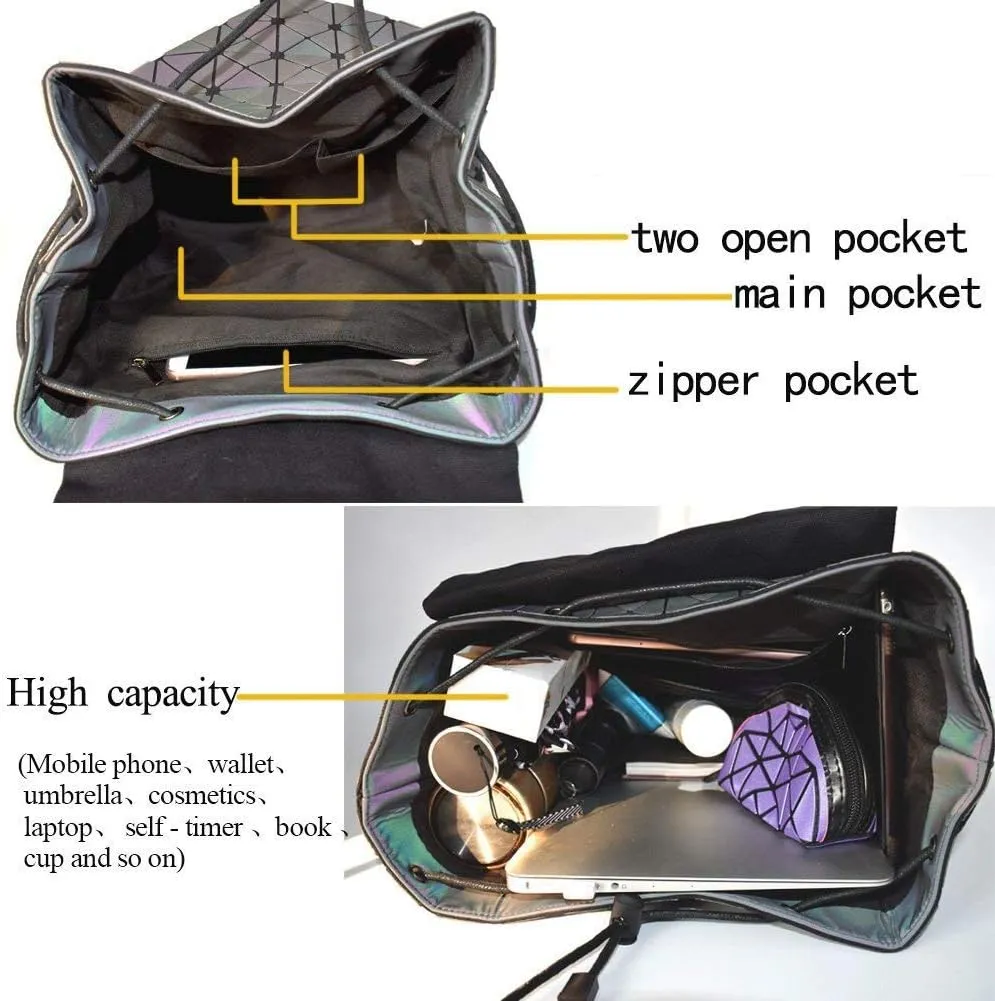 Luminous Geometric Backpacks Women Holographic Reflective Bags Handbags Holographic Reflective Bags Iridescent Backpack (BB180001-02)