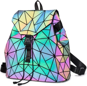 Luminous Geometric Backpacks Women Holographic Reflective Bags Handbags Holographic Reflective Bags Iridescent Backpack (BB180001-02)