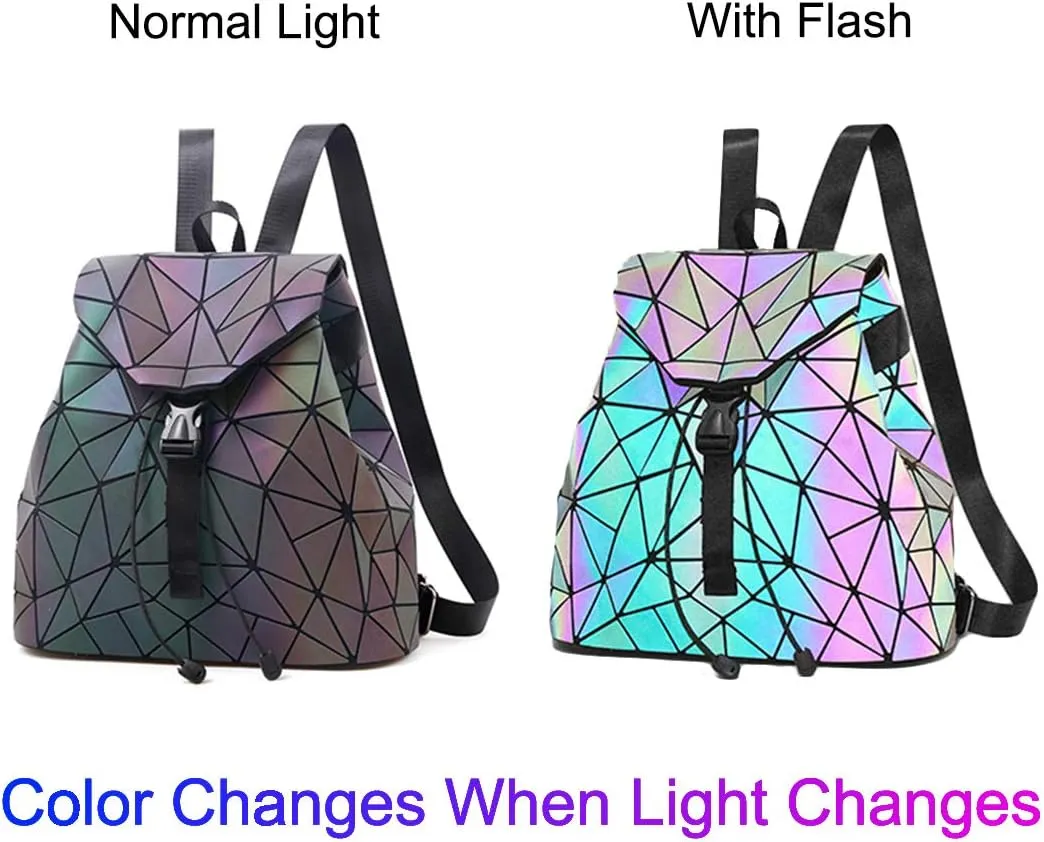 Luminous Geometric Backpacks Women Holographic Reflective Bags Handbags Holographic Reflective Bags Iridescent Backpack (BB180001-02)