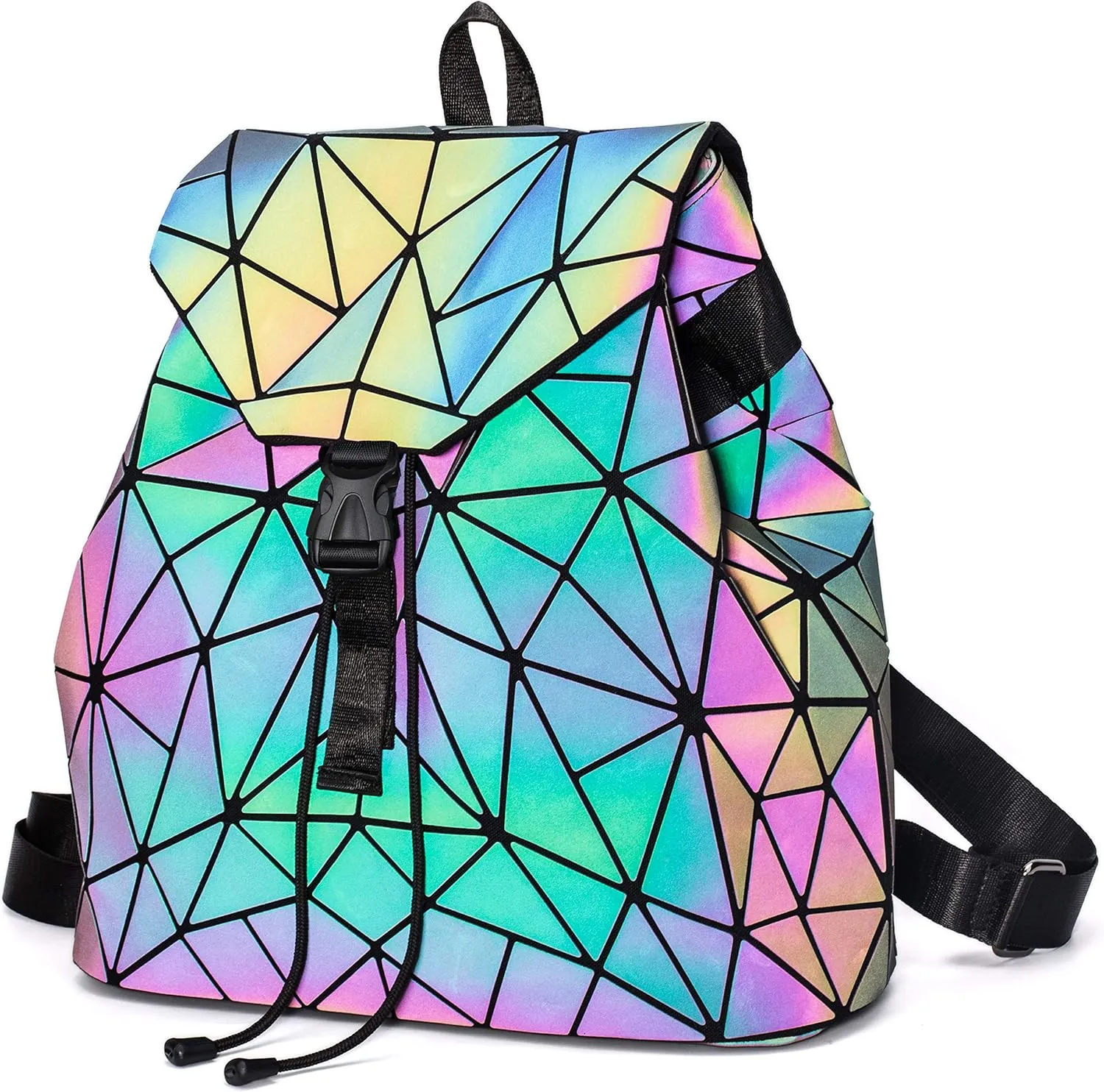Luminous Geometric Backpacks Women Holographic Reflective Bags Handbags Holographic Reflective Bags Iridescent Backpack (BB180001-02)