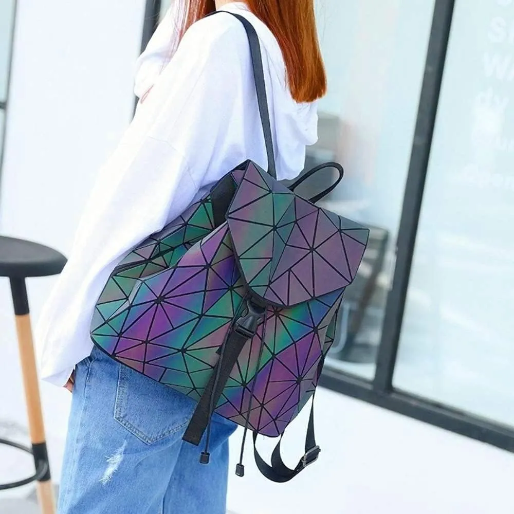 Luminous Geometric Backpacks Women Holographic Reflective Bags Handbags Holographic Reflective Bags Iridescent Backpack (BB180001-02)