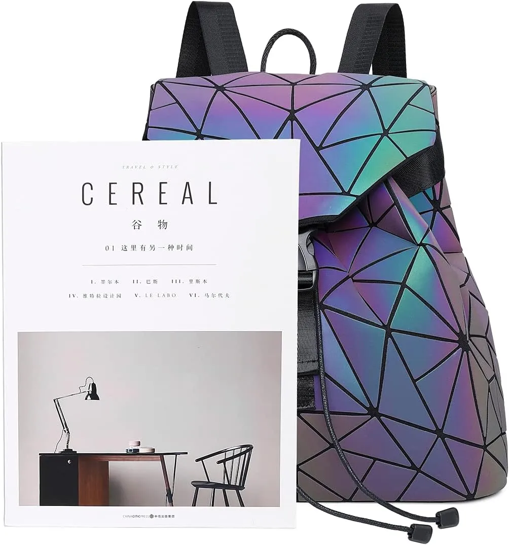 Luminous Geometric Backpacks Women Holographic Reflective Bags Handbags Holographic Reflective Bags Iridescent Backpack (BB180001-02)
