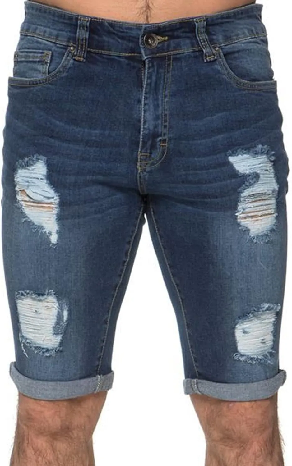 Maiyifu-GJ Men's Slim Fit Ripped Jeans Short Distressed Washed Straight Denim Short-Pant Fashion Stretch Jean Shorts
