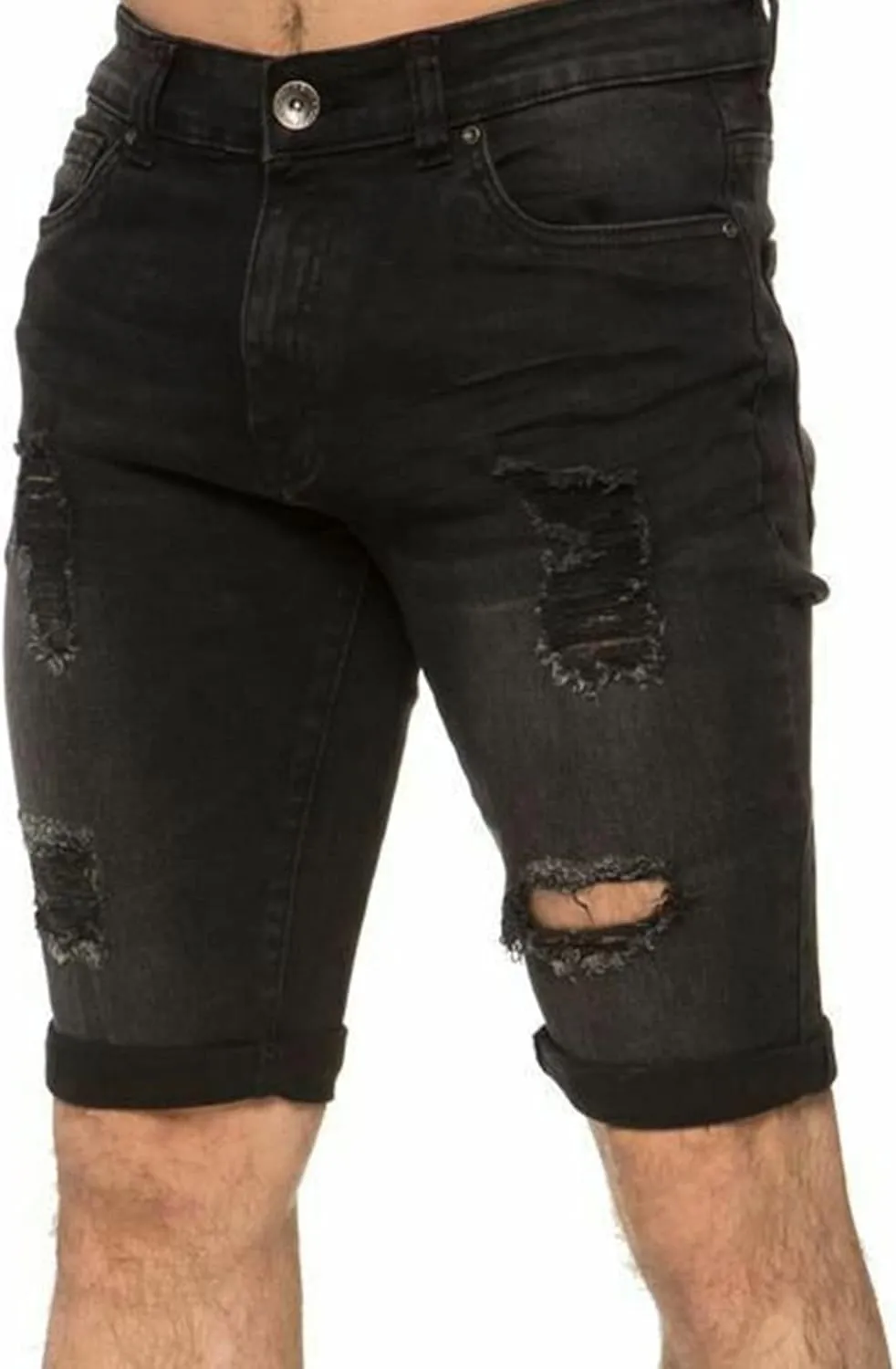 Maiyifu-GJ Men's Slim Fit Ripped Jeans Short Distressed Washed Straight Denim Short-Pant Fashion Stretch Jean Shorts