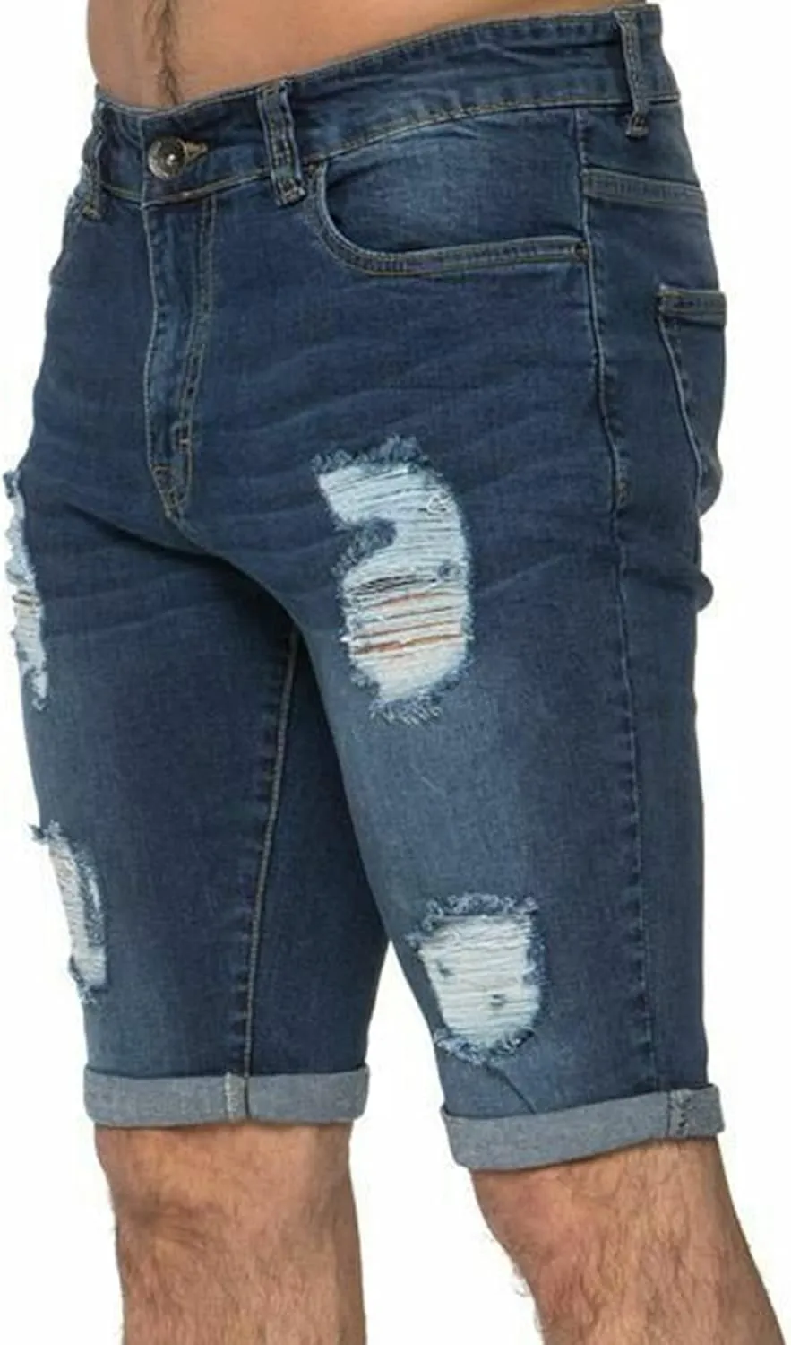 Maiyifu-GJ Men's Slim Fit Ripped Jeans Short Distressed Washed Straight Denim Short-Pant Fashion Stretch Jean Shorts