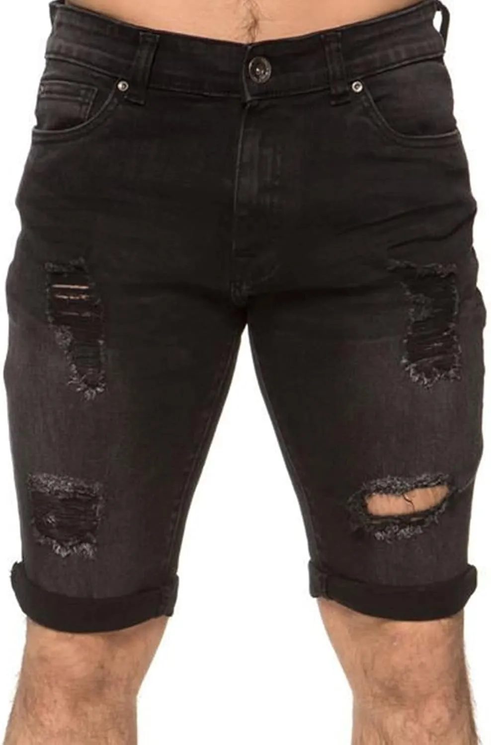 Maiyifu-GJ Men's Slim Fit Ripped Jeans Short Distressed Washed Straight Denim Short-Pant Fashion Stretch Jean Shorts