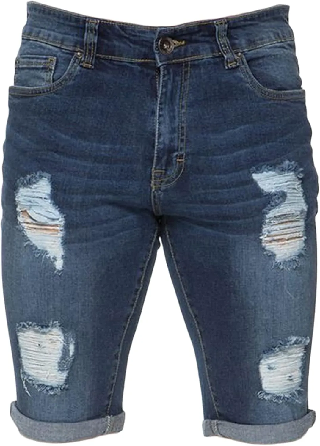 Maiyifu-GJ Men's Slim Fit Ripped Jeans Short Distressed Washed Straight Denim Short-Pant Fashion Stretch Jean Shorts