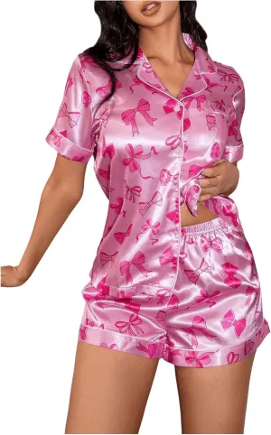 MakeMeChic Women's Pajama Sets Leopard PJ Sets Plaid Bow Cute Loungewear Sets 2 Piece Outfits