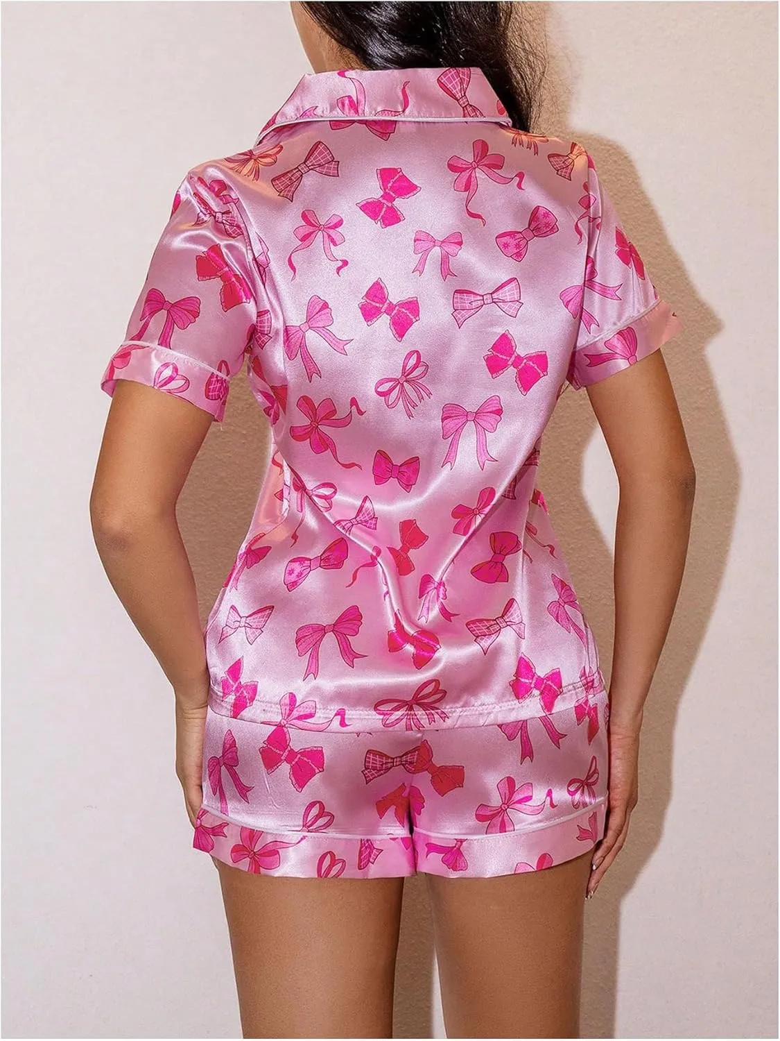 MakeMeChic Women's Pajama Sets Leopard PJ Sets Plaid Bow Cute Loungewear Sets 2 Piece Outfits