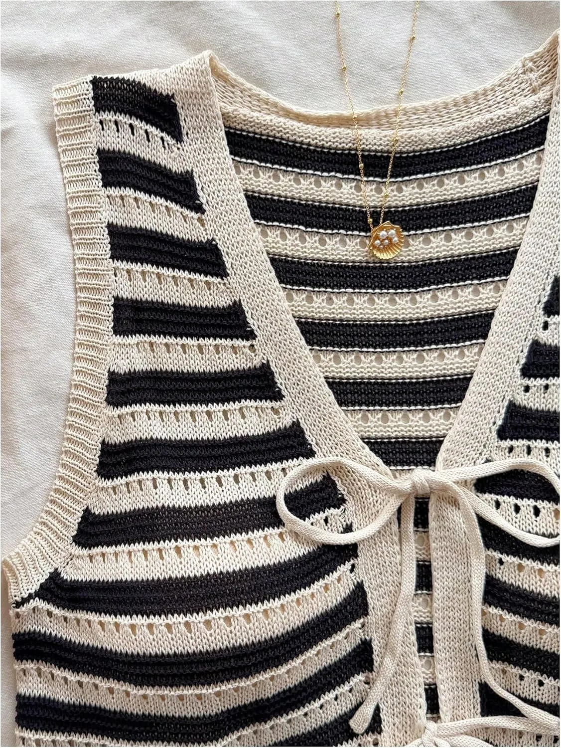 MakeMeChic Women's Striped Shorts Set Two Piece Outfits Knit Crochet Tank Top Matching Set