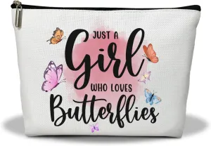 Makeup Bag, Butterflies Travel Makeup Organizer Bag, Just A Girl Who Love Butterfly, Portable Toiletry Makeup Pouch, Storage Makeup Zipper Bag, Gift for Teen Women Friend Girl -19