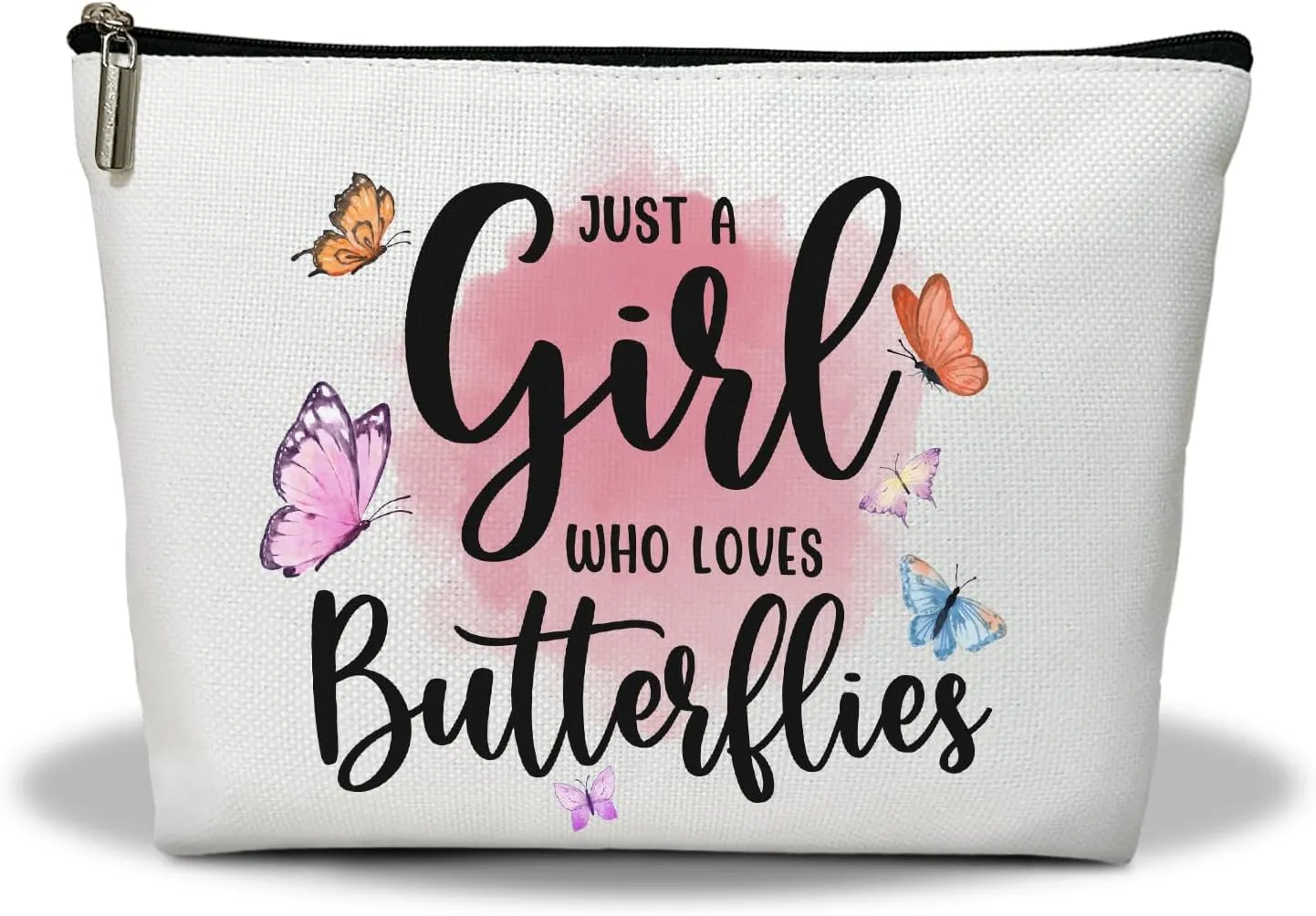 Makeup Bag, Butterflies Travel Makeup Organizer Bag, Just A Girl Who Love Butterfly, Portable Toiletry Makeup Pouch, Storage Makeup Zipper Bag, Gift for Teen Women Friend Girl -19