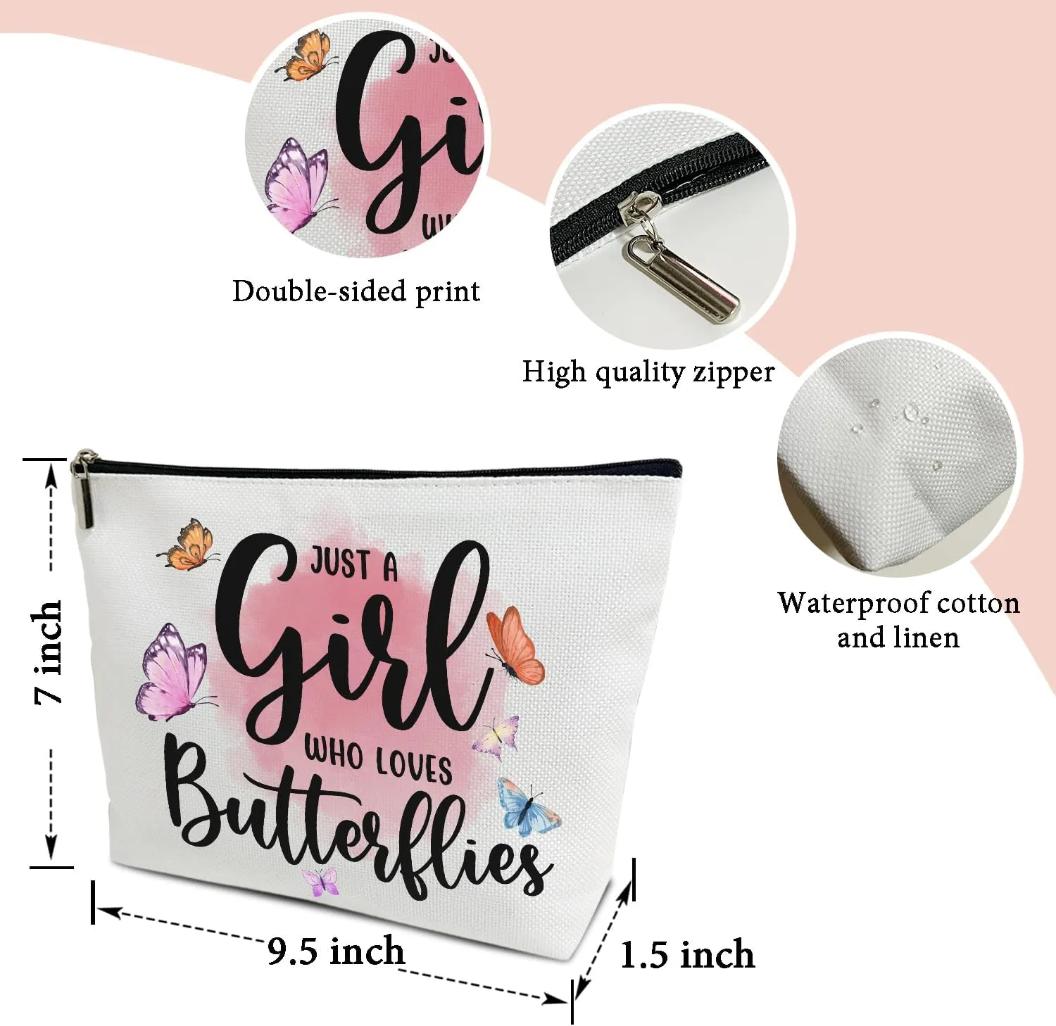 Makeup Bag, Butterflies Travel Makeup Organizer Bag, Just A Girl Who Love Butterfly, Portable Toiletry Makeup Pouch, Storage Makeup Zipper Bag, Gift for Teen Women Friend Girl -19