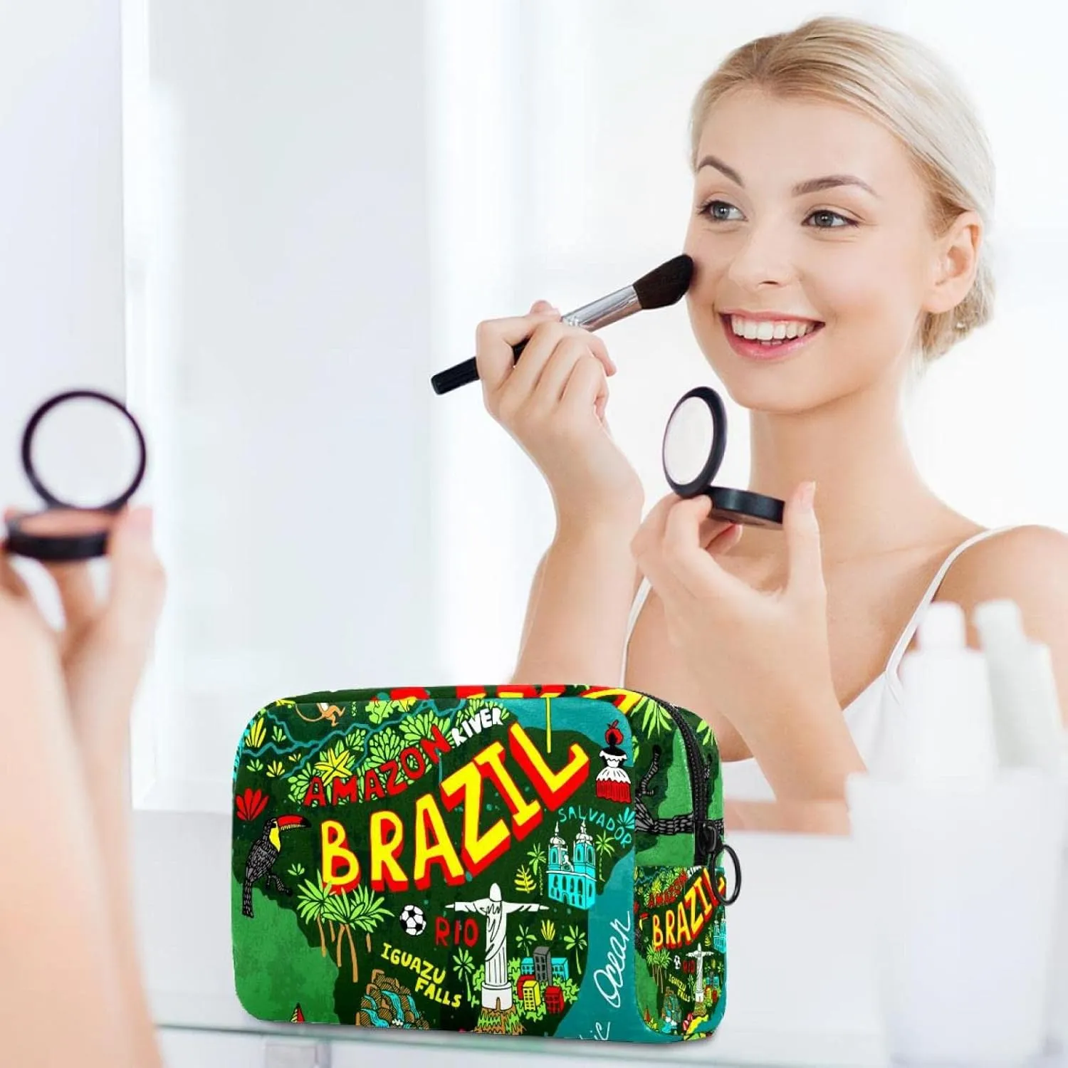 Map of Brazil Small Makeup Bag for Purse, Portable Cosmetic Bag Zipper Makeup Pouch for Women, Stationery, Toiletries, Travel Accessories