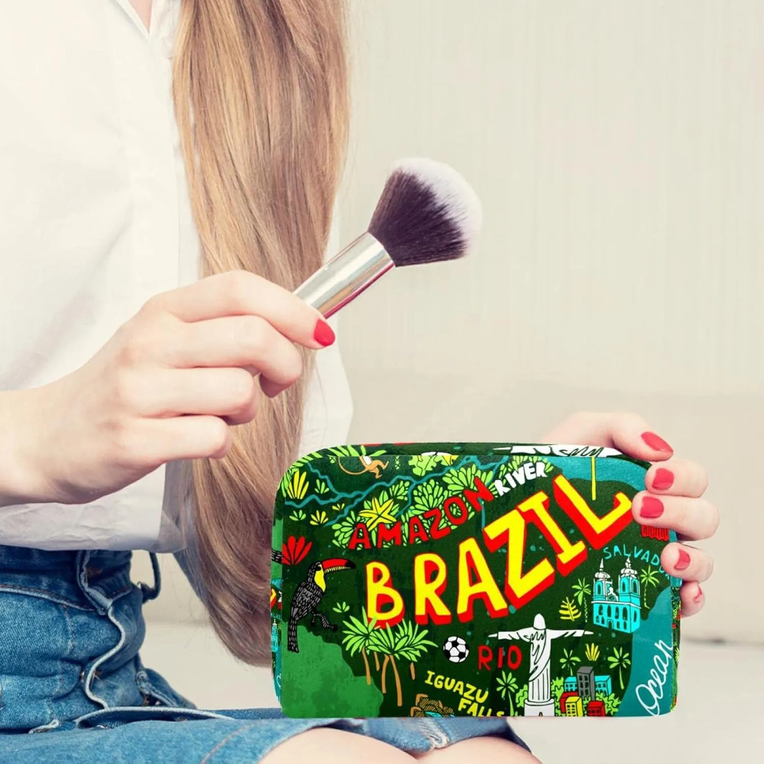 Map of Brazil Small Makeup Bag for Purse, Portable Cosmetic Bag Zipper Makeup Pouch for Women, Stationery, Toiletries, Travel Accessories