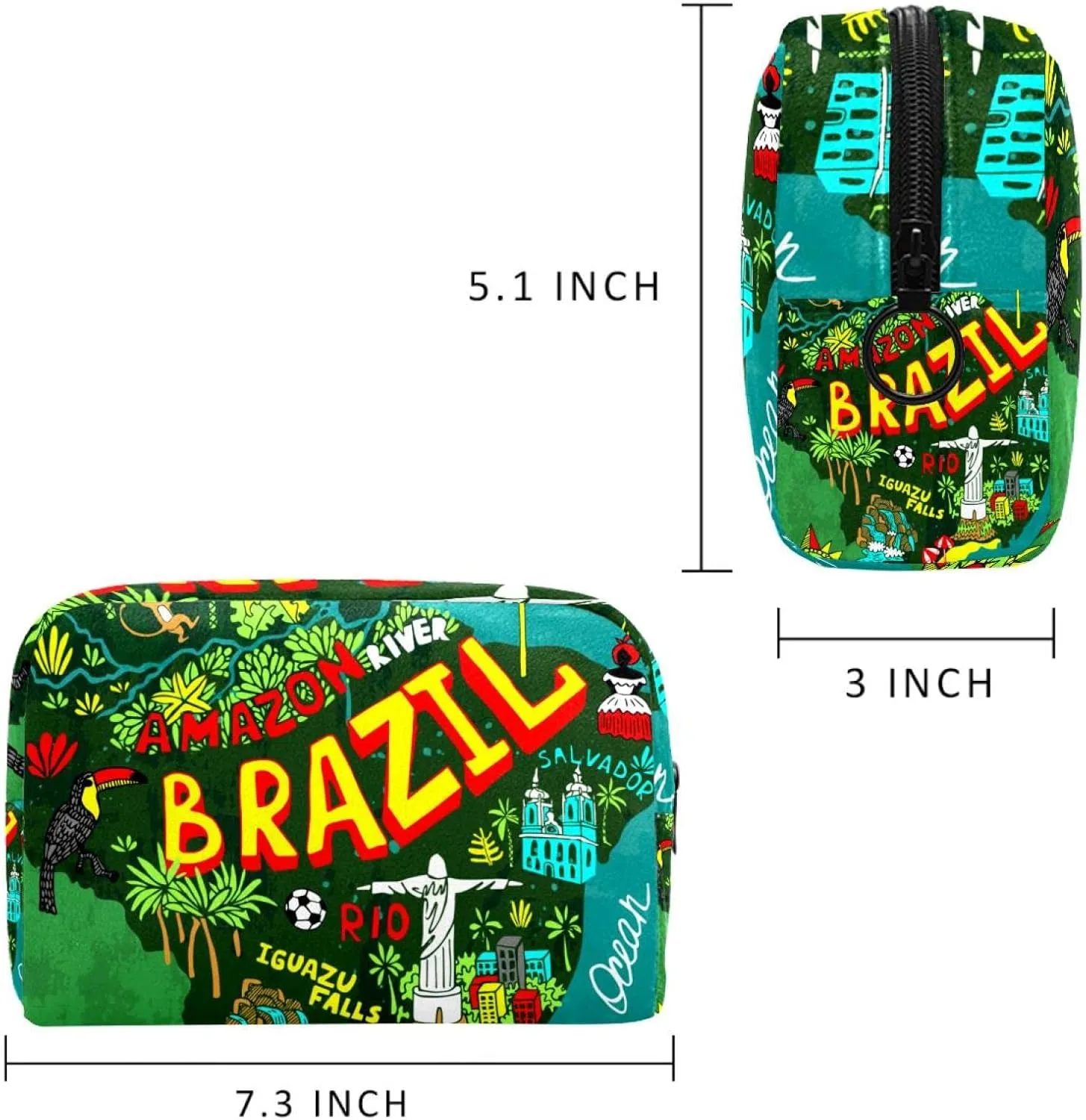 Map of Brazil Small Makeup Bag for Purse, Portable Cosmetic Bag Zipper Makeup Pouch for Women, Stationery, Toiletries, Travel Accessories