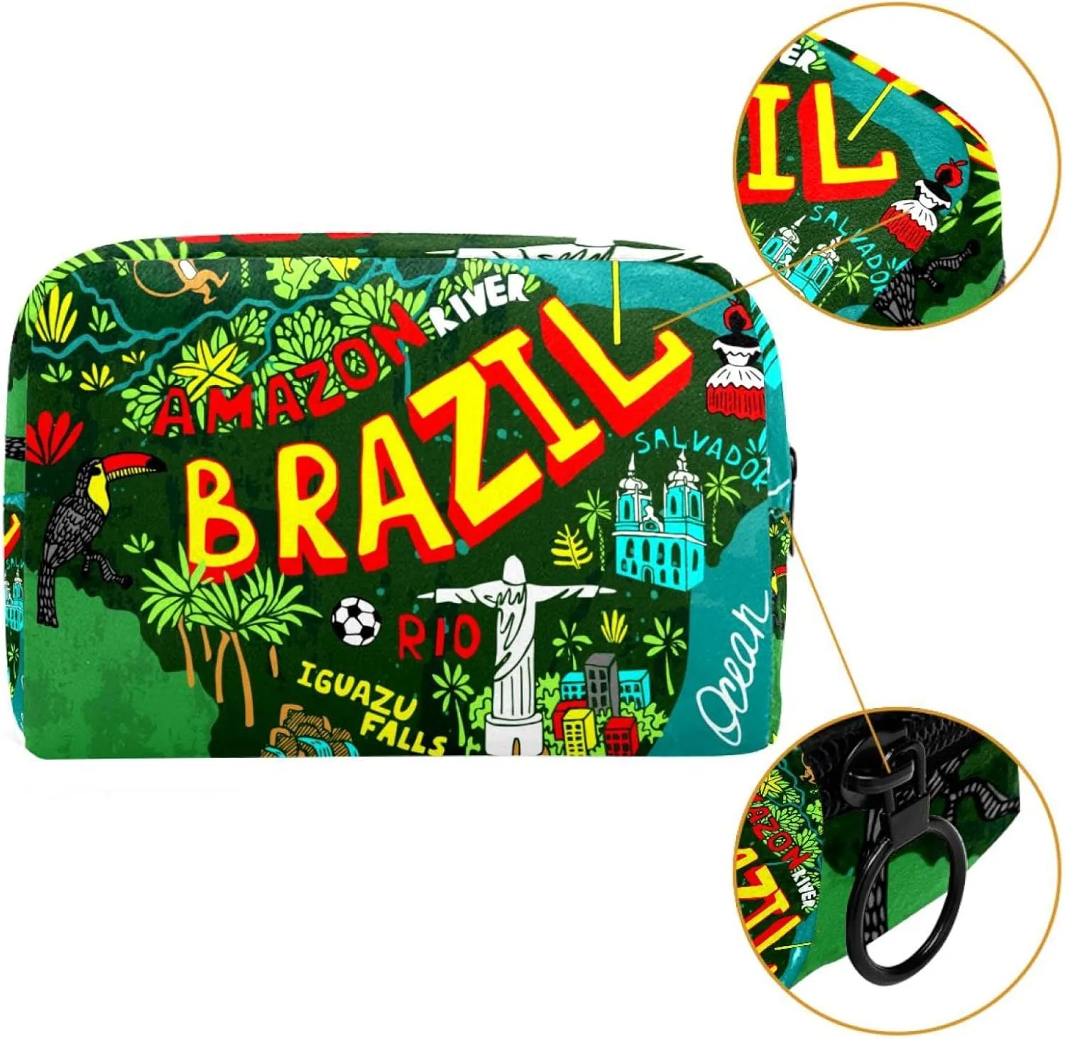 Map of Brazil Small Makeup Bag for Purse, Portable Cosmetic Bag Zipper Makeup Pouch for Women, Stationery, Toiletries, Travel Accessories