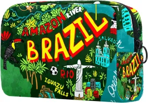 Map of Brazil Small Makeup Bag for Purse, Portable Cosmetic Bag Zipper Makeup Pouch for Women, Stationery, Toiletries, Travel Accessories
