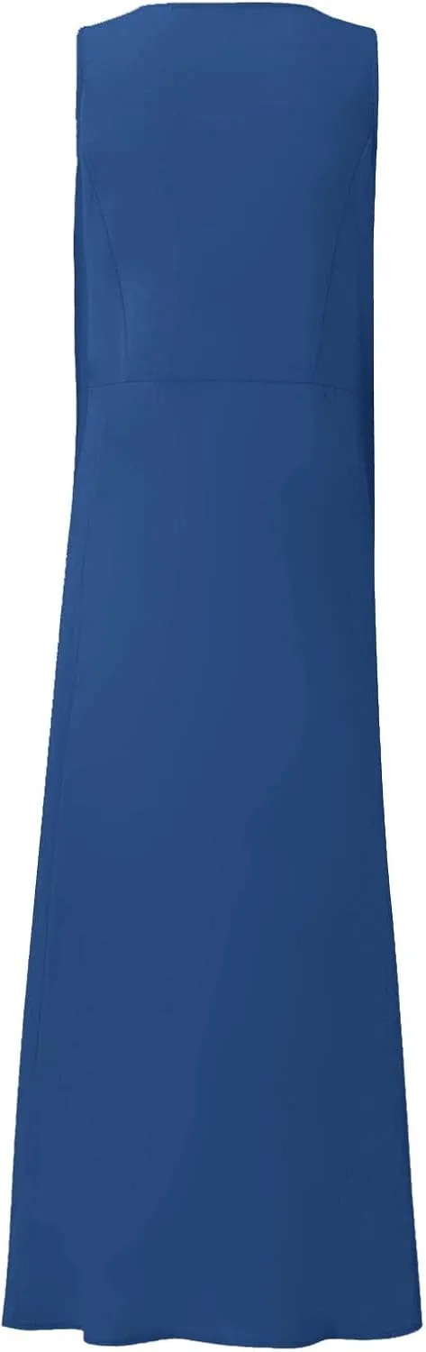 Maxi Dress for Women,2024 Summer Trendy Sleeveless Cotton Linen Dress,Casual Loose Flowy Ruched Sundress with Pockets