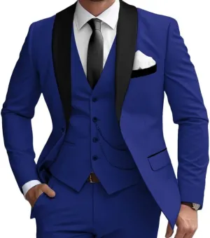 Mens 3 Pieces Classic Suit Black Satin Collar Wedding Blazer Grooms Jackets Vests Pants Suits