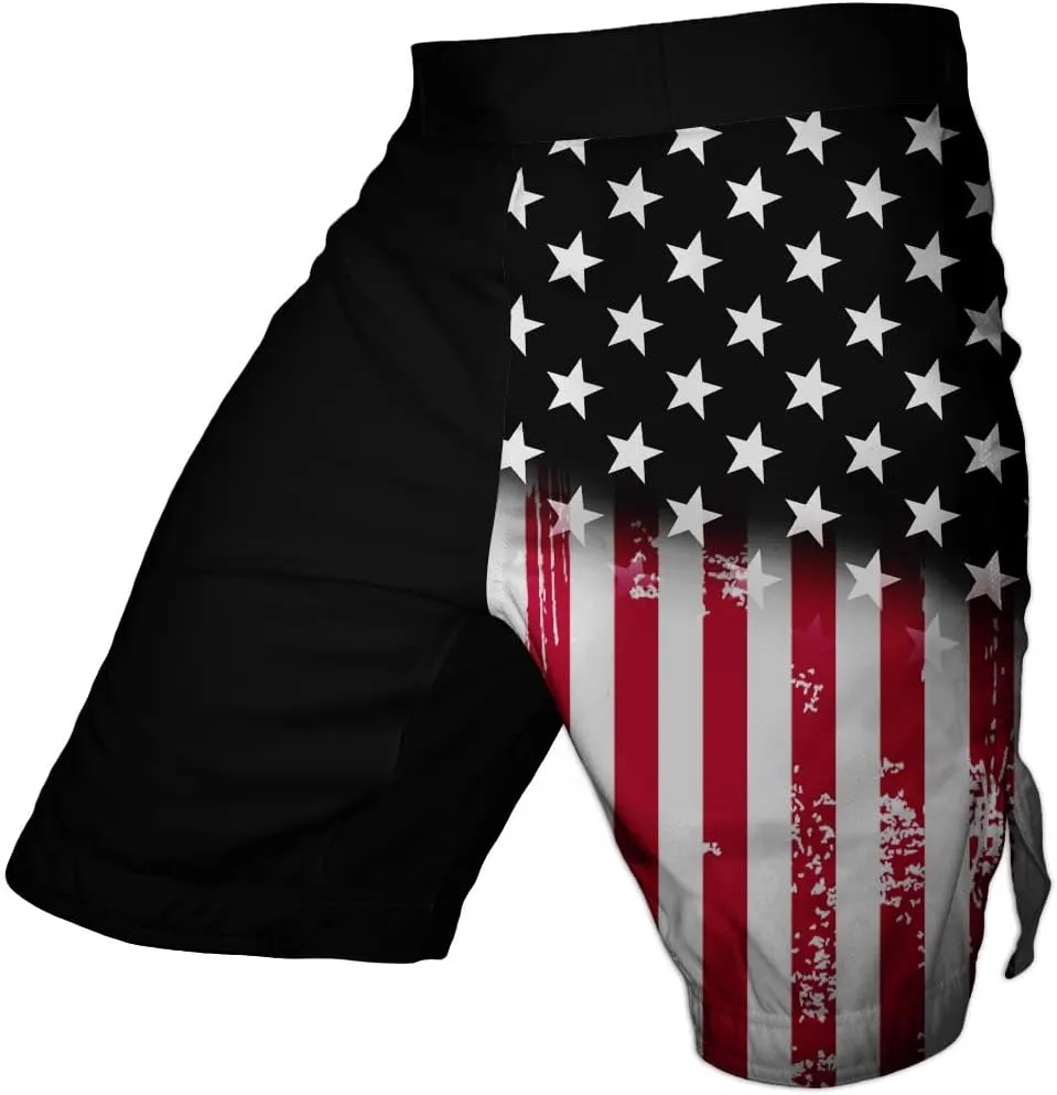 Men's American Flag Series MMA BJJ Cross Training Rash Guard Shorts Spat No Gi Set 2 PCS - Workout Outfit Set