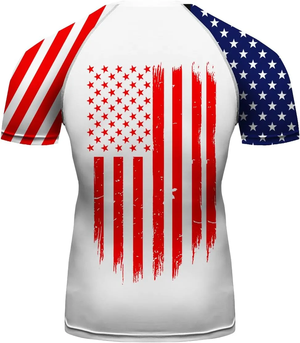 Men's American Flag Series MMA BJJ Cross Training Rash Guard Shorts Spat No Gi Set 2 PCS - Workout Outfit Set