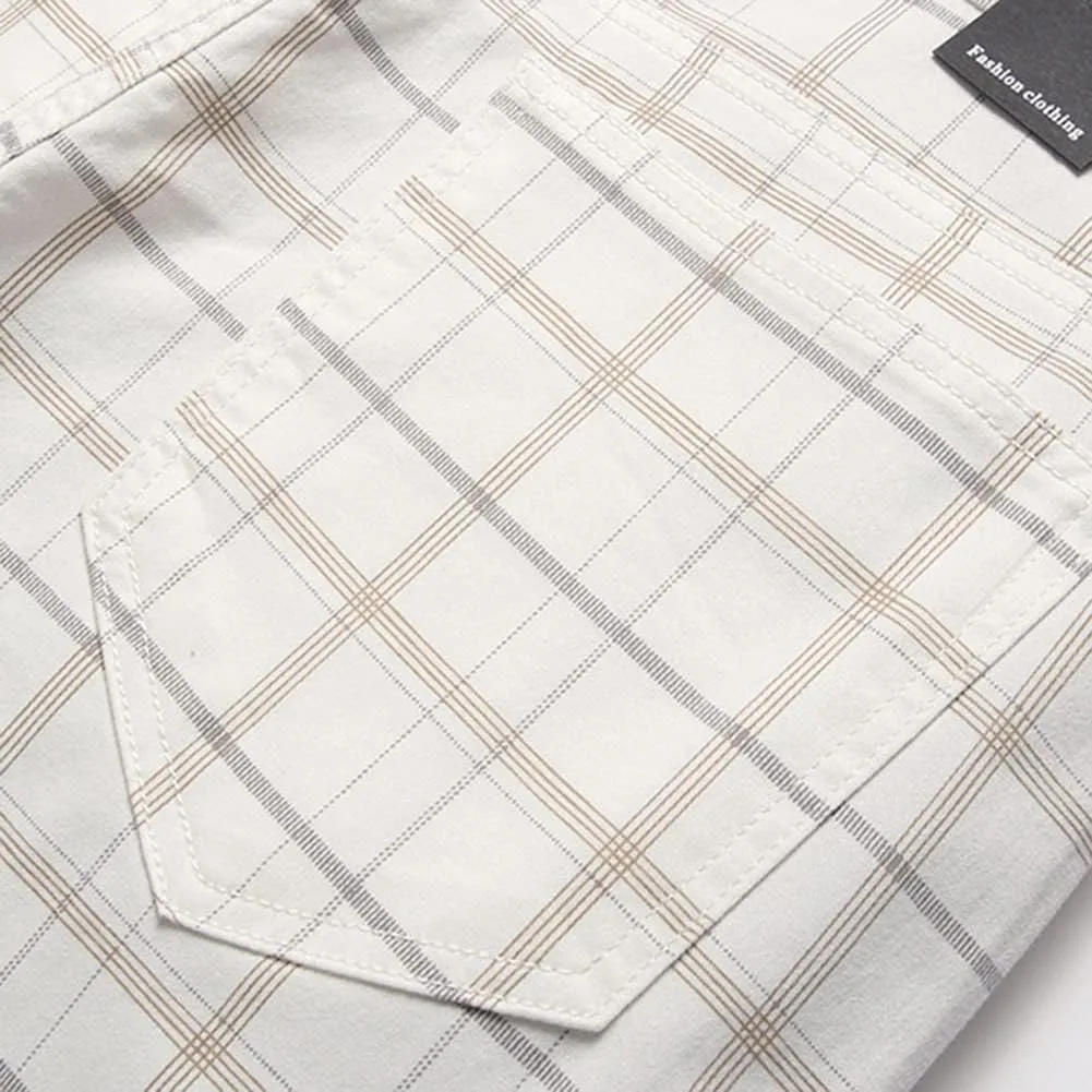 Men's Dress Plaid Slim Fit Flat Front Business Chinos Pants with Pockets RY02