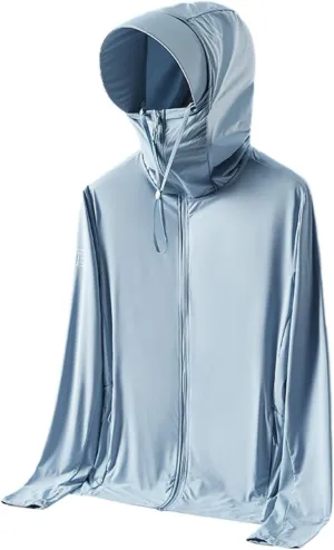 Men's Long Sleeve Lightweight Sun Hoodie UPF 100  Protection Shirt Quick Dry Athletic Loose Fit With Thumbholes (Color : Mist blue, Size : 6X-Large)